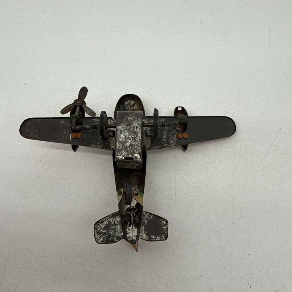 Vintage Japan Tin Litho Toy Airplane Wind Up Mechanism Missing 1 Propeller - Picture 8 of 10